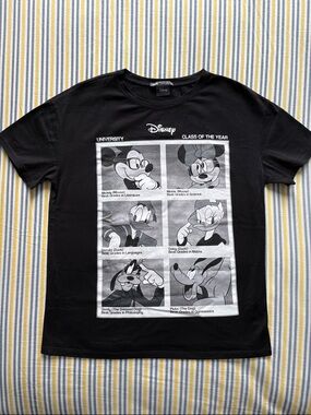 Zara Disney Black Graphic T-Shirt - Classic Vintage Cartoon Panels, 100% cotton